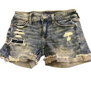American Eagle Distressed Denim Midi Shorts